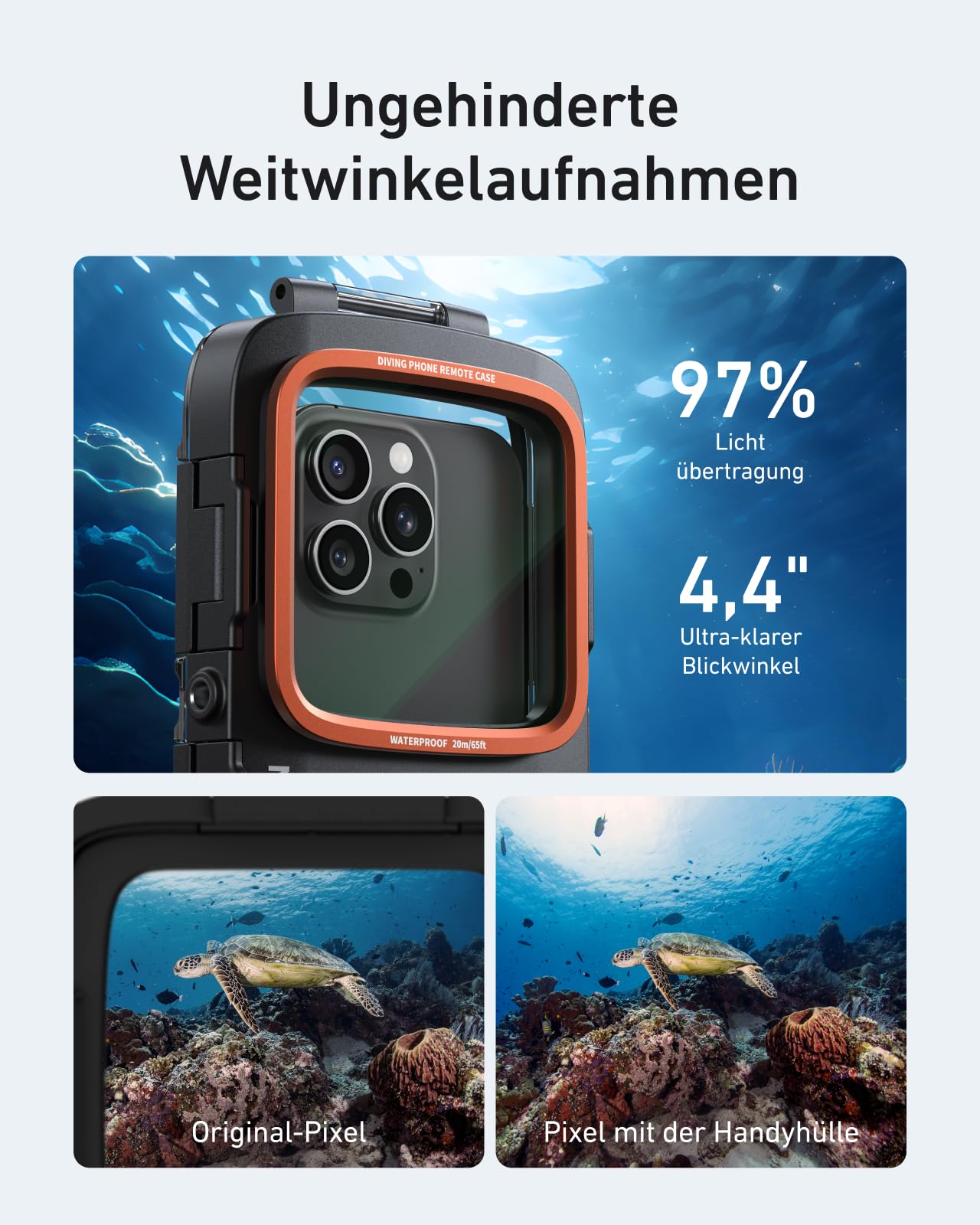 TELESIN Unterwasser Handyhülle Wasserdicht Tauchen Gehäuse Griff für iPhone 17 16 15 14 13 12 11 Pro Max/XS/X Samsung Galaxy