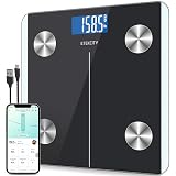 Etekcity Rechargeable Smart Scale for Body Weight, Bluetooth, 400 lb | Digital bathroom scale tracks BMI, body fat and muscle mass, with accurate weighing and smartphone app sync Carbon Black 11.8 x 11.8 inches