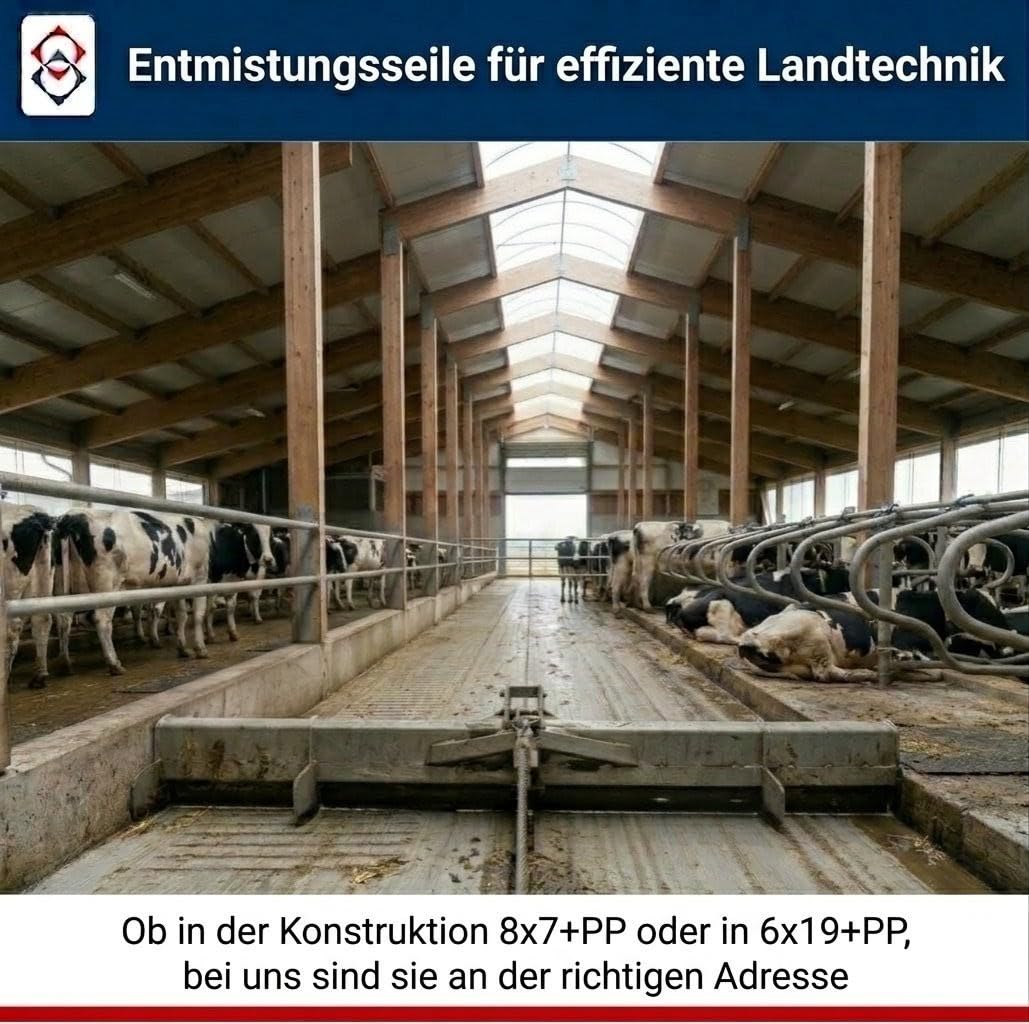 Edelstahlseil, 50m, 10mm Ø, 8x7 PP, Entmistungsseil, mittelweich | mit Polypropyleneinlage, mittlere Dehnung, Drahtseil, Entmistungsseil für die Stalleinrichtung - Tecklenborg, Kegel GmbH