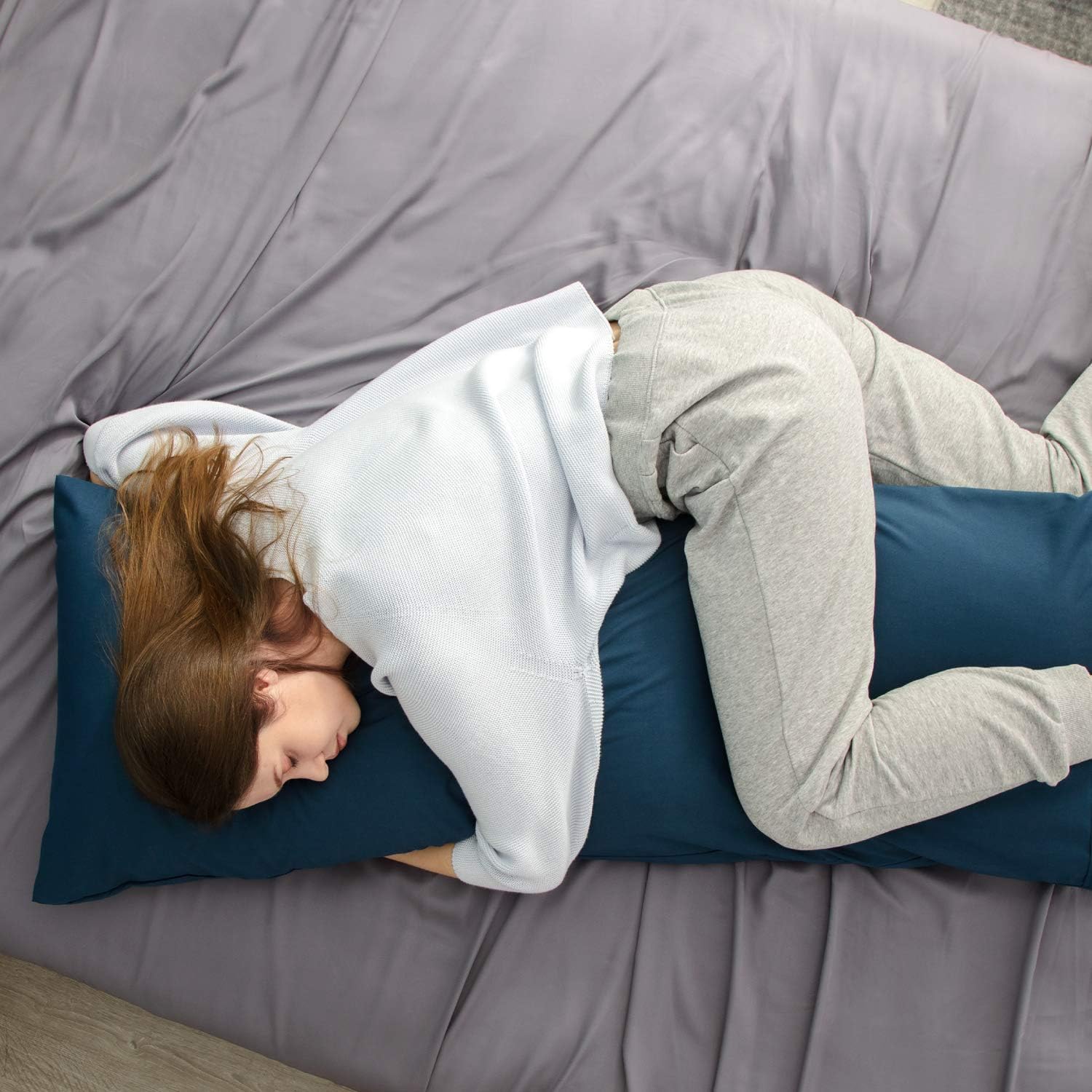 Bedsure Brushed Microfiber Body Pillow Cover - Super Soft and Cozy, Envelope Closure - Wrinkle, Fade, Stain Resistant - Standard, Navy (20×54 Inch)