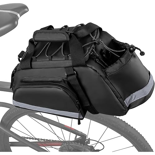 GRAOSO Bike Rear Rack Bag, Pannier Bags for Bicycles with 12L Capacity, Bike Trunk Cooler Bag with Reflective Strips, Reinforced Handle and Removable Shoulder Strap