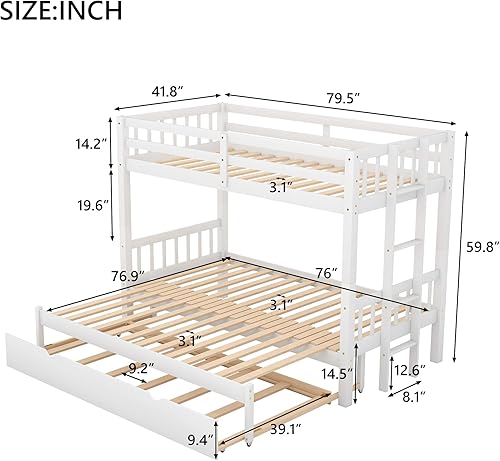 Miniatura 2 de Litera extensible con nido, marco de litera individual sobre doble, versión mejorada, litera de madera con nido, marco de litera extraíble puede ser