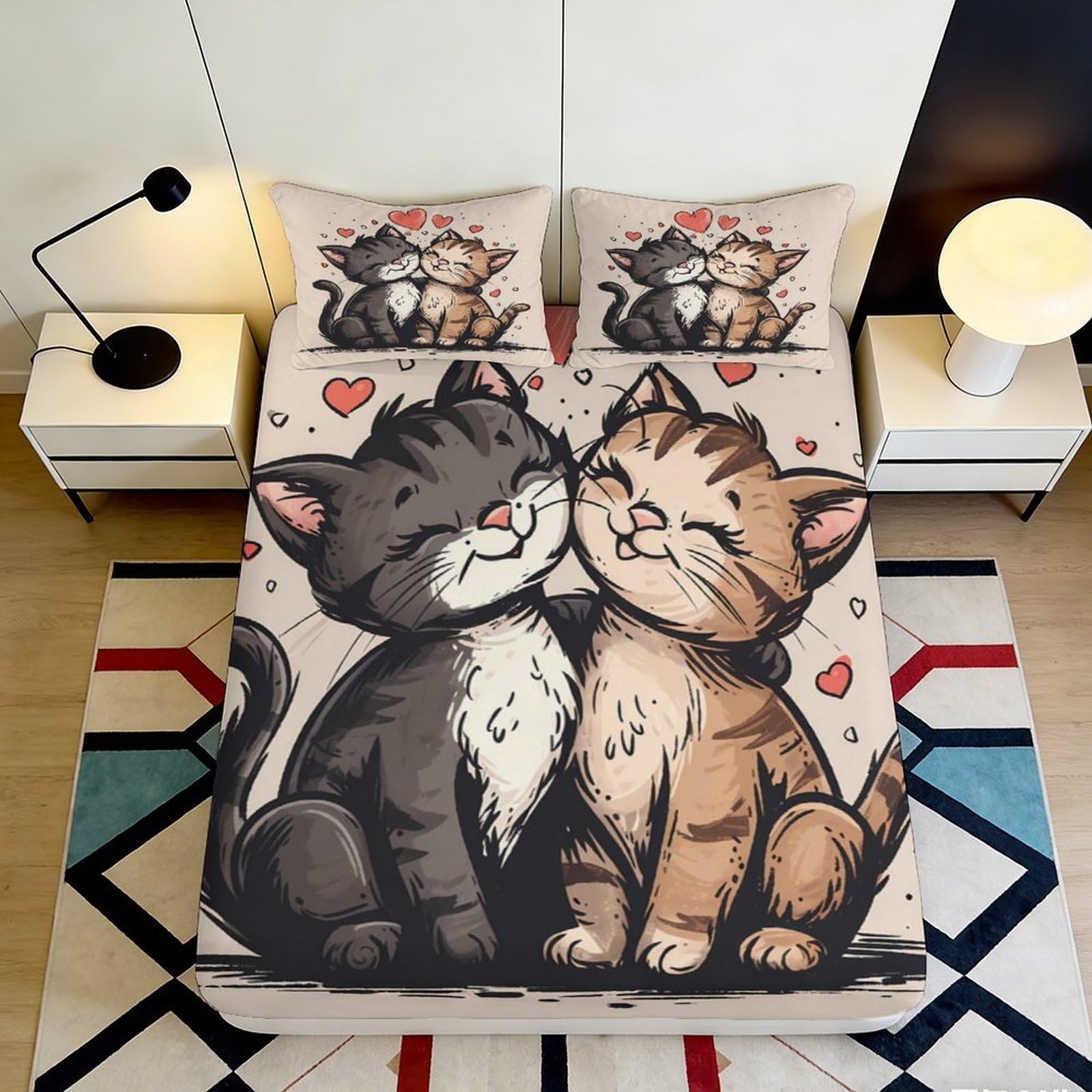 Kzqnxhjprl Style-1 3D Printed Cute Cat Lovers Fitted Sheet Microfiber Soft Anti-Slip Bed Cover For Bedroom Dorm Decor Mattress Protection 90X200x25cm