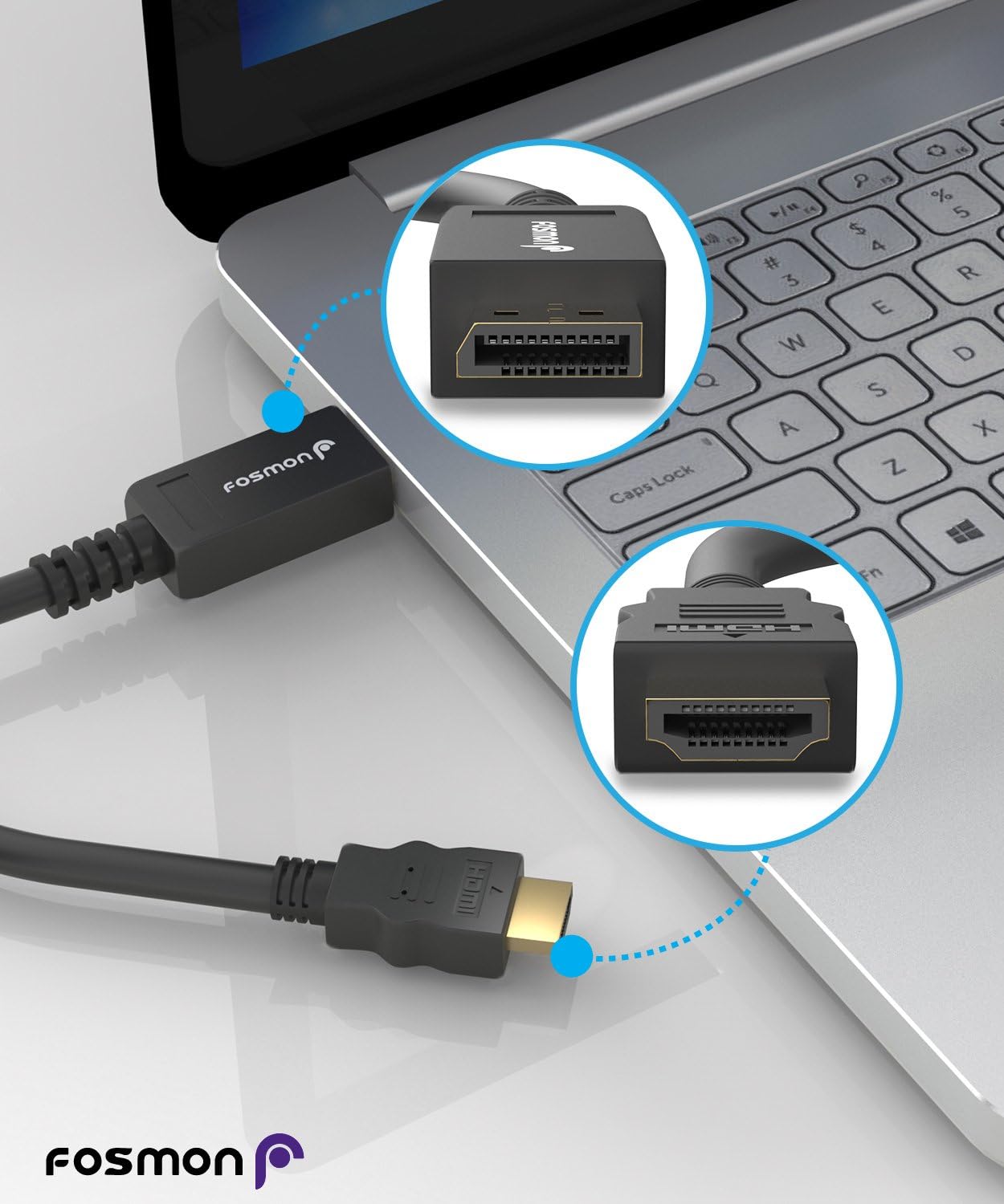 Fosmon DP to HDMI Cable 6FT, Gold Plated Displayport to HDMI Cable 1080p Full HD for PCs to HDTV, Monitor, Projector with HDMI Port