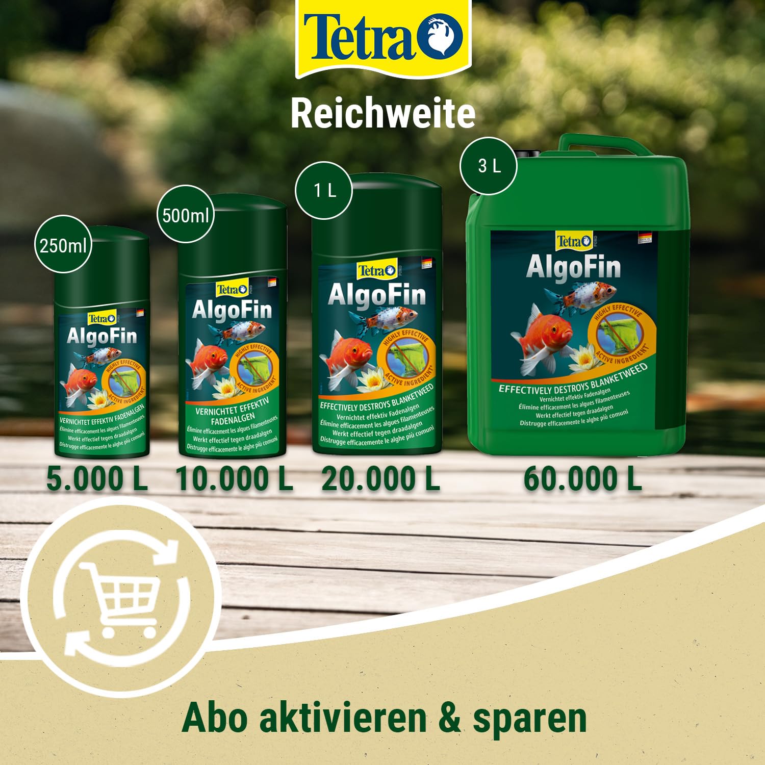 Tetra Pond AlgoFin Teich Algenvernichter - wirkt effektiv bei Fadenalgen, Schwebealgen und Schmieralgen im Gartenteich, 3 L