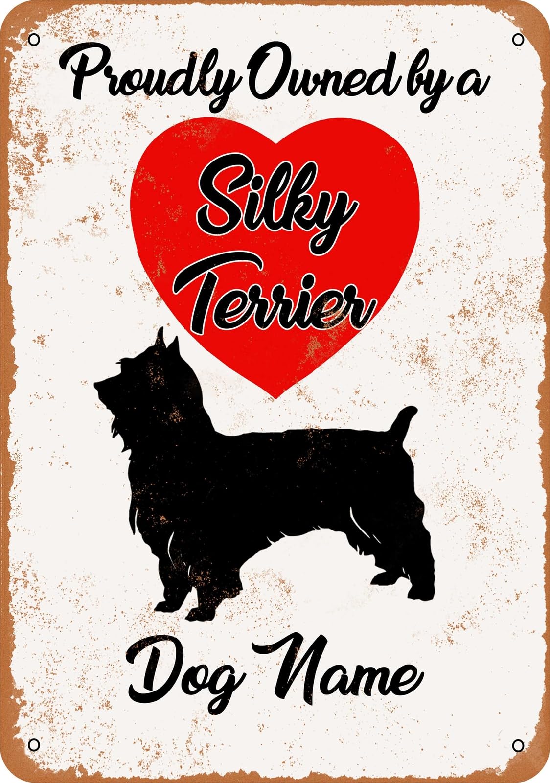 Miaomansenstore Metal Sign - Custom Dog Name - Silky Terrier - Vintage Look Home Decor