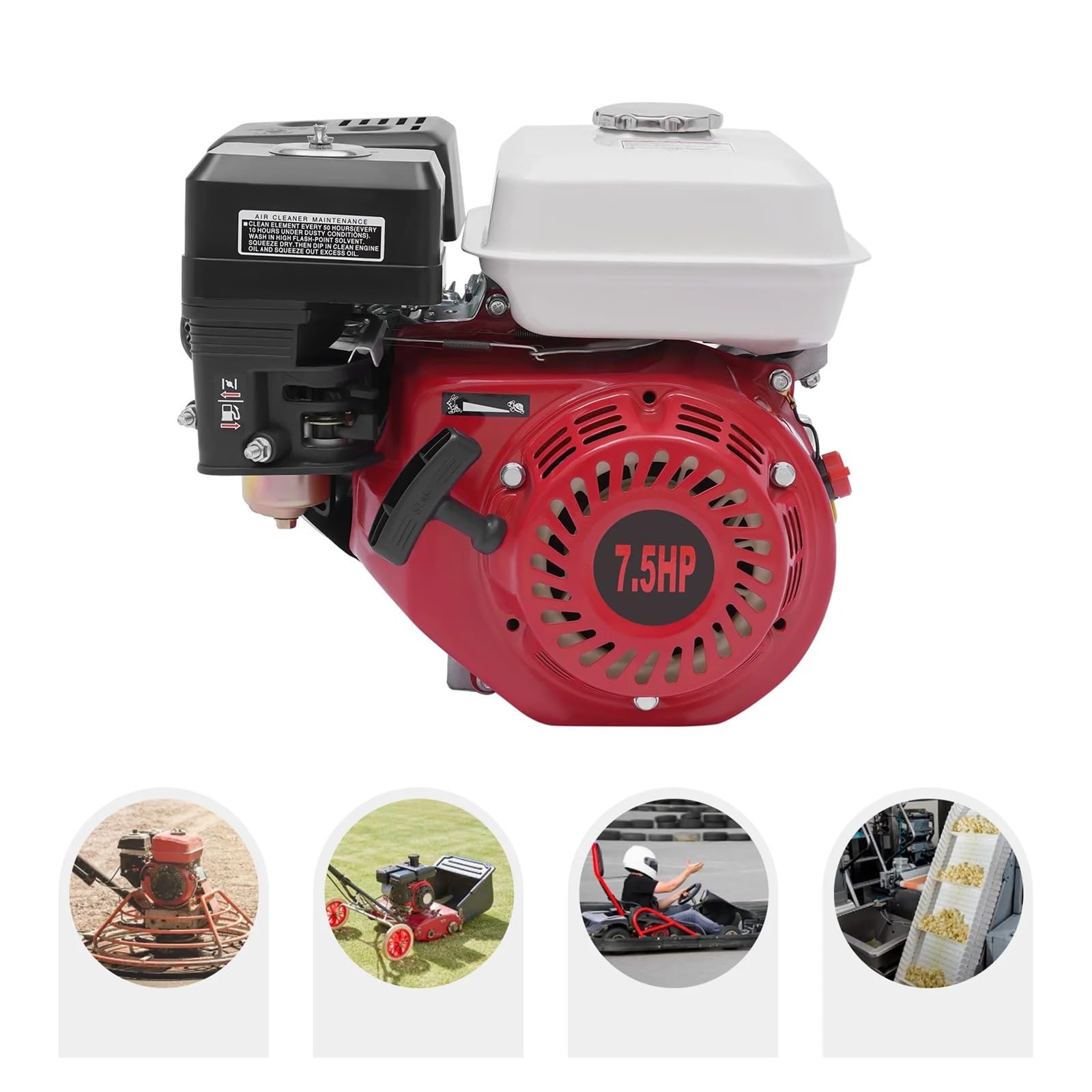 Generador De Gasolina 4 Tiempos, 1 Cilindro, Refrigeración por Aire, Motor Kart 7,5 HP, Rotavator, Hidrolavadora, 5100 W, 3600 RPM Rendimiento Potente