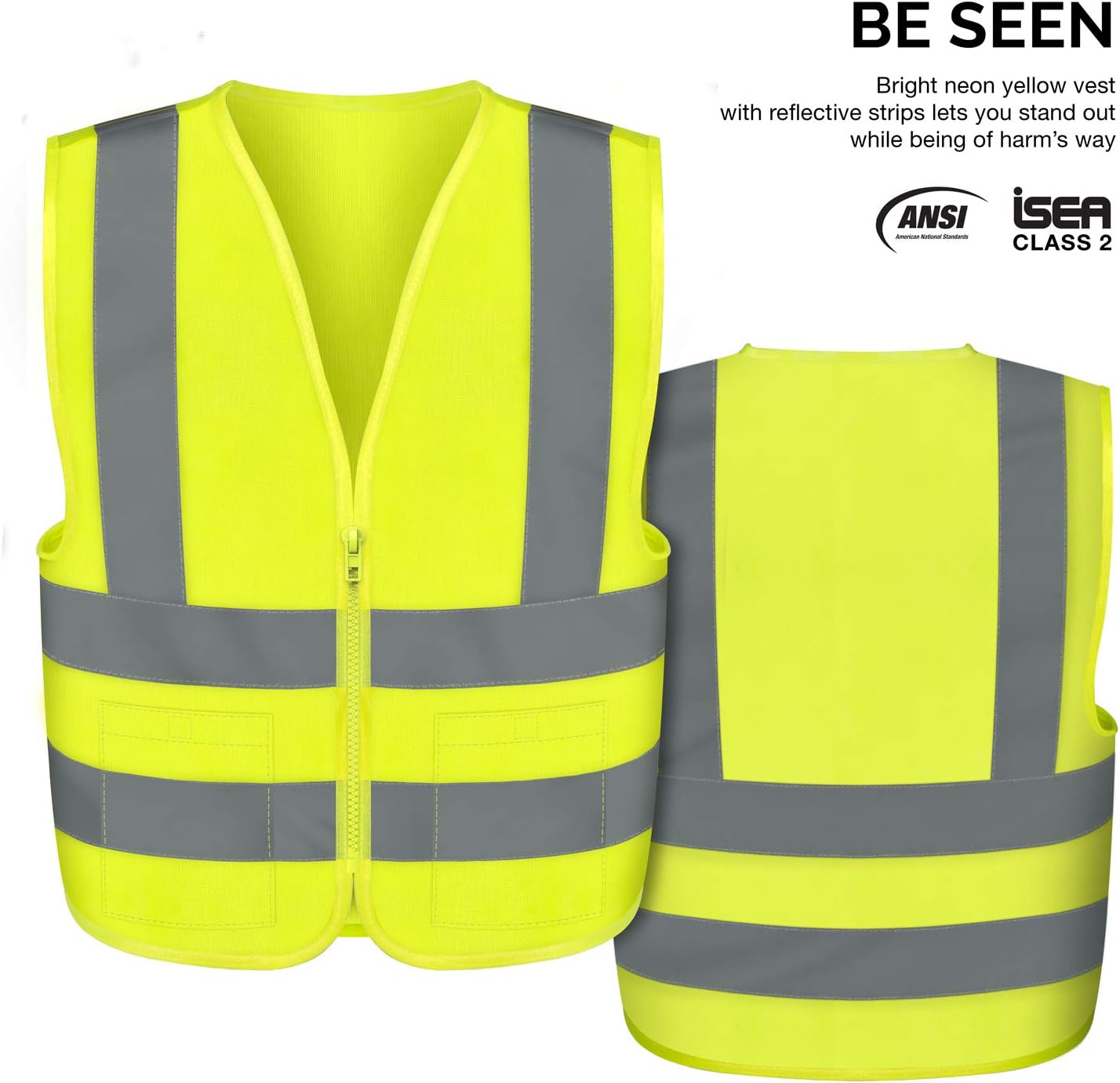 Neiko 53964A High Visibility SAFETY Vest with 2 Pockets, XX-Large, Neon Yellow - Powersports Protective Vests - 