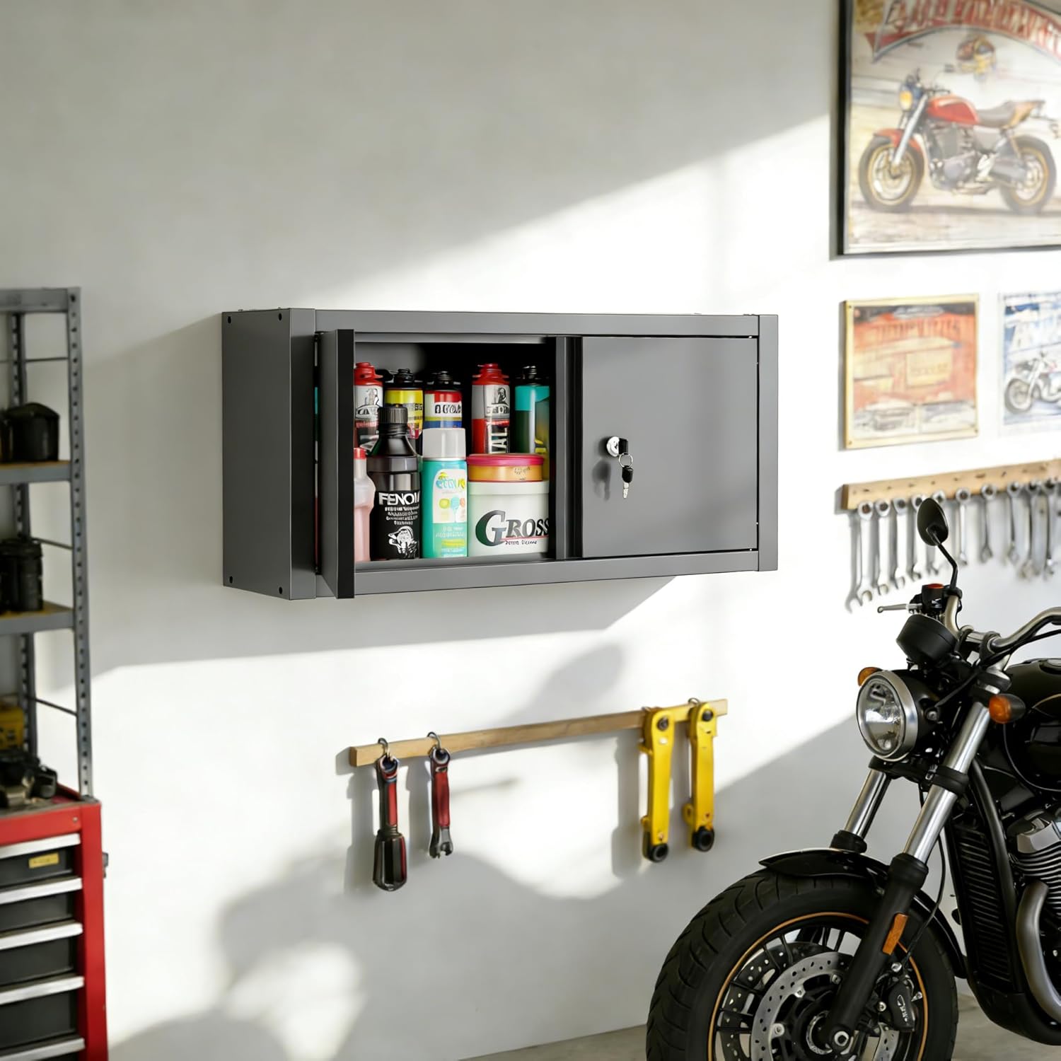 JZD Metal Wall Cabinet with Two Lockable Doors, Steel Wall Chest for Kitchen Warehouse Home Office Garage - Image 2