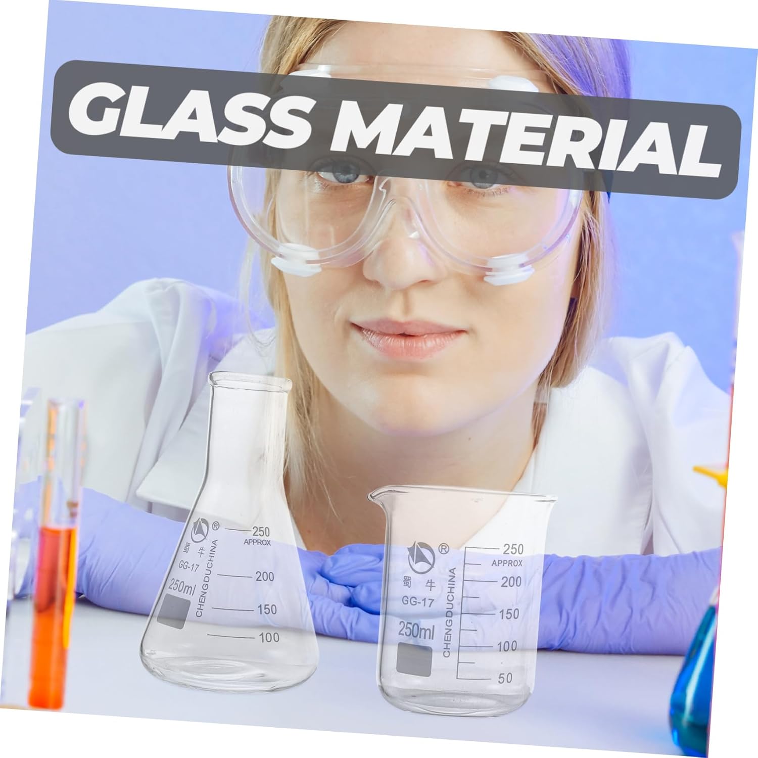 Mikinona 9pc Laboratory Beaker Set Graduated Cylinders Measuring Cups Conical Bottles Chemistry Supplies