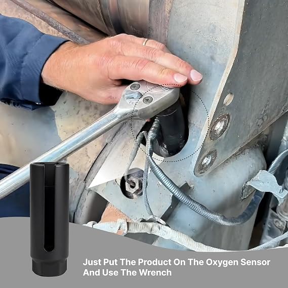 22mm Oxygen Sensor Socket, 7/8 Inch Slotted Lambda Removal Tool, 91mm Long CR-V Steel O2 Wrench with 8.8mm Wire Cut-Out for Cars and Motorcycles