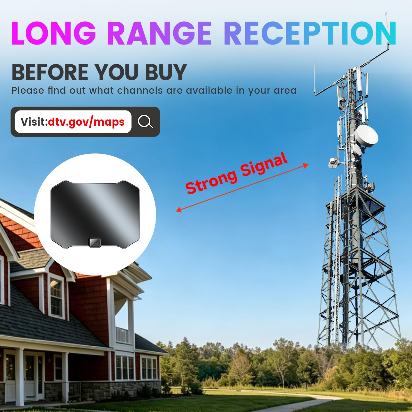 Antena de TV mejorada 2026 para canales locales, antena interior para Smart TV, antena HD de largo alcance con amplificador de señal 4K 8K para uso en interiores y exteriores, cable coaxial de 18 pies