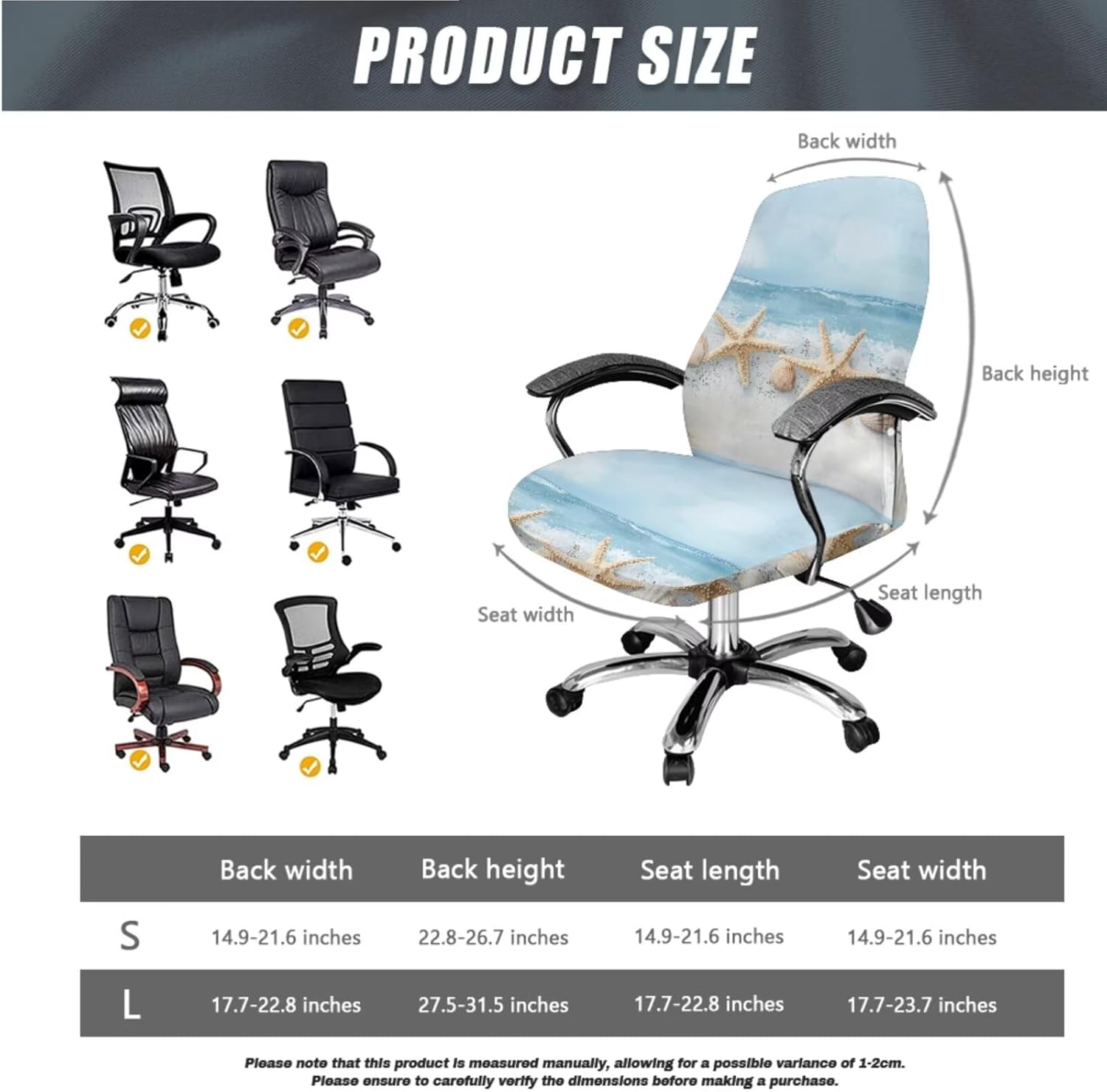 Beach Shell Starfish Office Chair Cover 3 Pcs Computer Chair Covers with Arm Rest Cover Universal Executive Boss Chair Large Size