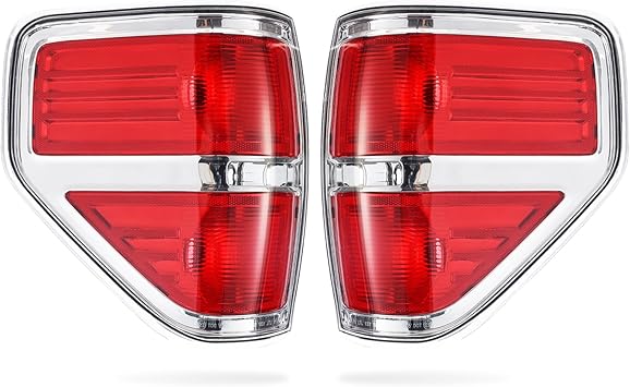 Boine F150 Tail Light Compatible With 2009 2010 2011 2012 2013 2014 Ford F150 F-150 Pickup Driver and Passenger Side Rear Tail Light Lamp Housing - Chrome trim