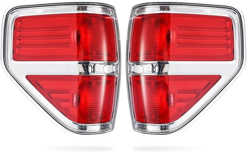 Boine F150 Tail Light Compatible With 2009 2010 2011 2012 2013 2014 Ford F150 F-150 Pickup Driver and Passenger Side Rear Tail Light Lamp Housing - Chrome trim