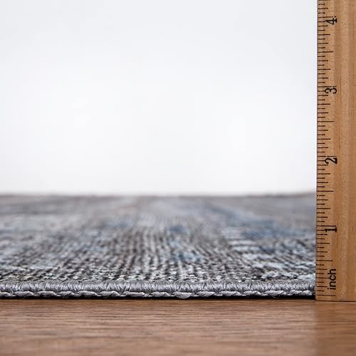 Miniatura 7 de Bloom Rugs Alfombra lavable antideslizante de 4 x 6 pies  GrisAzulRubor, alfombra abstracta moderna para sala de estar, dormitorio, comedor y