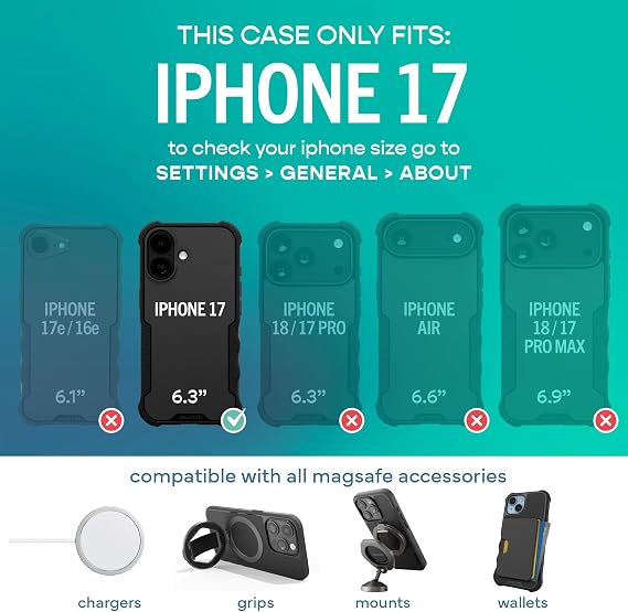 Smartish iPhone 17 Case MagSafe, Gripzilla, Rugged Heavy Duty Grip, Black