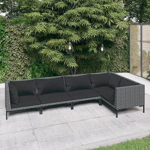 ZQQLVOO Sillones de jardín, sillas de jardín, muebles de patio al aire libre, juego de 9 piezas con cojines de ratán de polietileno, gris oscuro