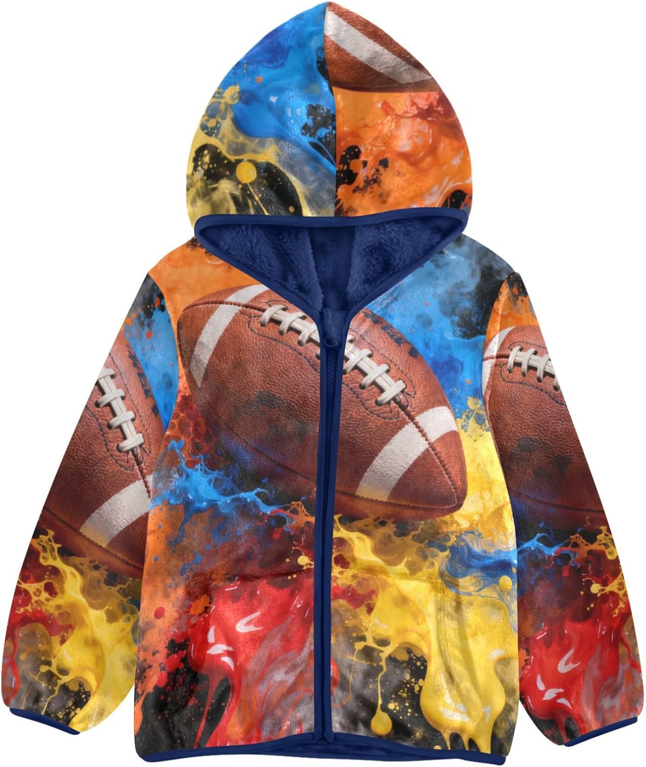 GuoChe Football with Colorful Splashes Fleece Zip Up Jacket Children Winter Coat
