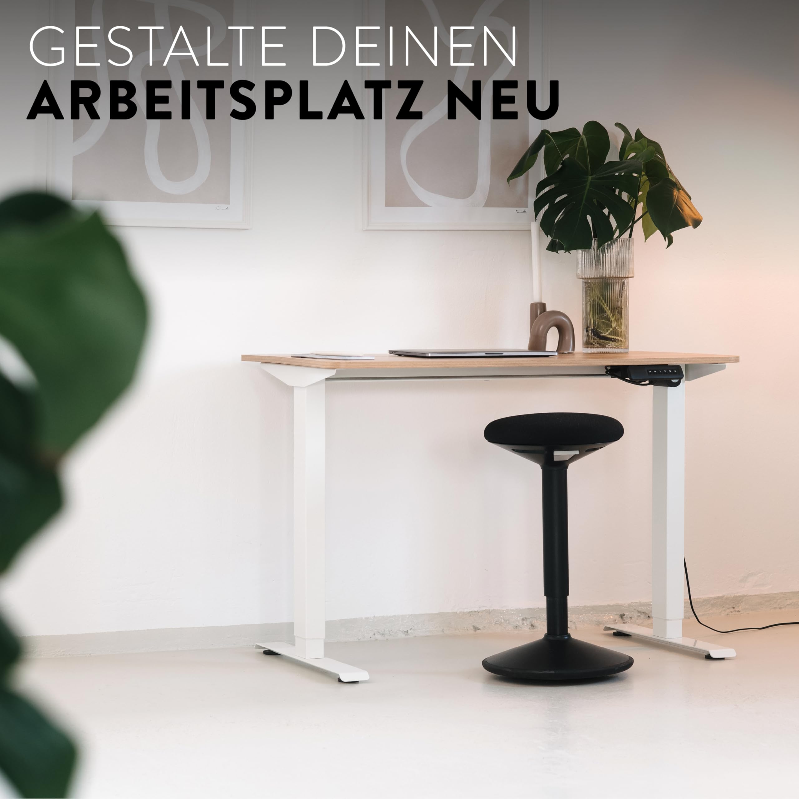boho office® Elektrisch höhenverstellbarer Schreibtisch - 4 Speicherplätze und FSC-zertifizierter Tischplatte mit abgerundeten Ecken, UDESK Weiß/Schwarz