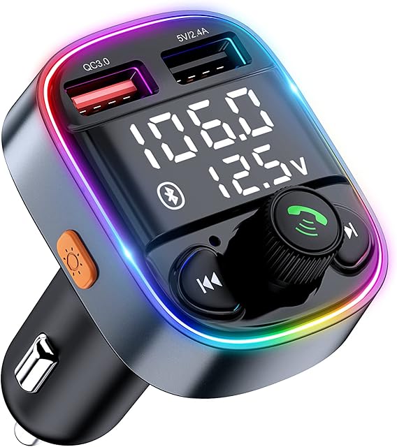 Bluetooth Car Adapter FLOVEME FM Bluetooth Transmitter Car Radio QC3.0 Quick Charge Car Adapter Handsfree Car Bluetooth 5.0, Supports TF Card and U-Disk