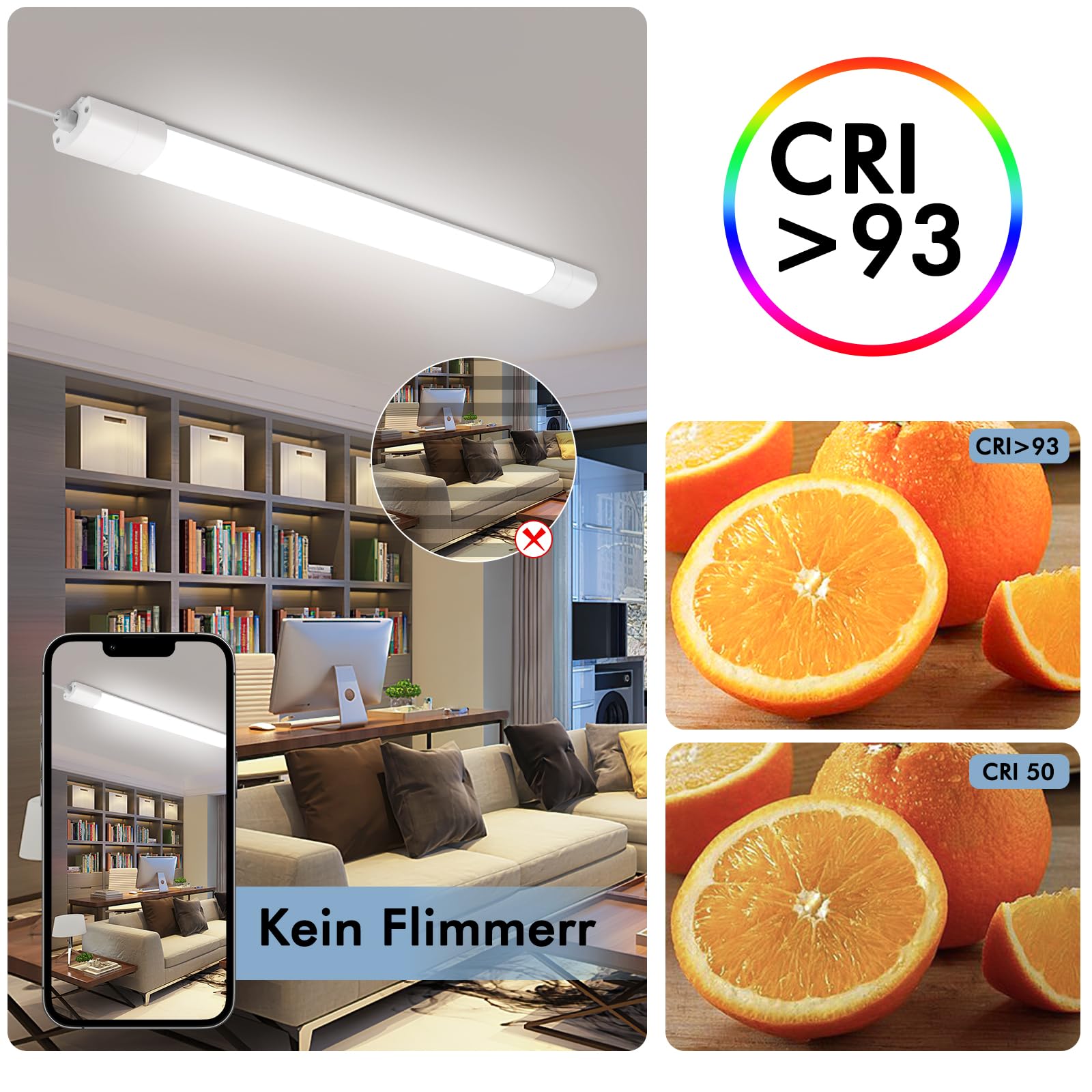 2 Stück LED Feuchtraumleuchte 120CM, 36W 4200LM Kellerlampe LED Feuchtraumlampe mit 4000K Neutralweiß, Deckenleuchte Flach Wannenleuchte Wasserfest IP65 Werkstattlampe für Büro Keller Garage Lager