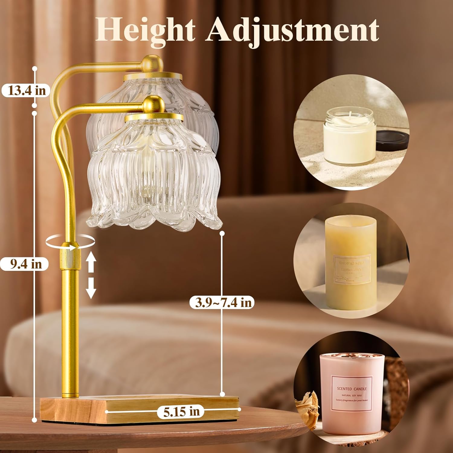 Shevvi Candle Warmer Lamp with Timer, Dimmable Candle Warmer for Jar Candles, Gifts for Women Mom, Height Adjustable Wax Melt Warmer, House Warming Birthday Gift, New Home Decor, Natural Wood