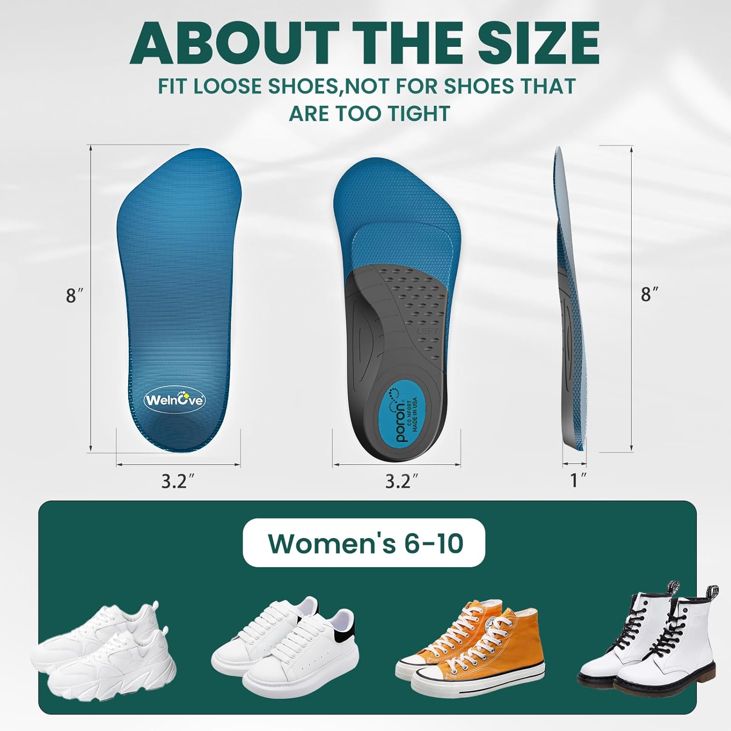 Arthritis Support Insert Insoles for Men - Welnove Arch Support Inserts for Heel Pain, Plantar Fasciitis- 3/4 Heel Cushion Insoles for Achilles Tendonitis, Heel Spur-Men 5-8.5|Women 6-9 - Image 7