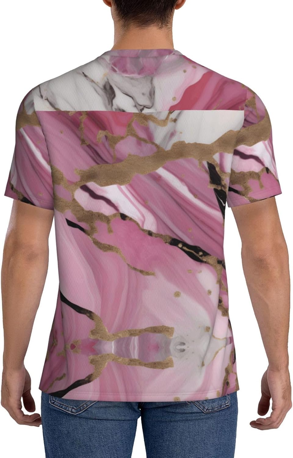 Pink White Marble Pattern Rugby Football Jersey for Men, Comfortable V-Neck Loose Fit Top for Team Sports Athletics