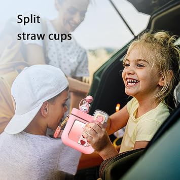 Cute Water Bottles With Straw, Cartoon 2 Compartments Outdoor Drinking Cup, 19.6 Oz Leak-proof Portable Drinking Bottles With Strap For Travel, Picnic, Sport