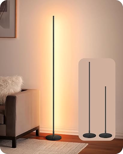 EDISHINE LED Corner Floor Lamp, 57.5" Minimalist Dimmable Sleek Light, Adjustable Height, Standing Tall Floor Lamps for Living Room, Bedroom, Office, 3000K Warm White Light, Black | Warm White Light, Foot Switch, Adjustable Height, Standing Tall Floor Lamps for Living Room, Bedroom, Office