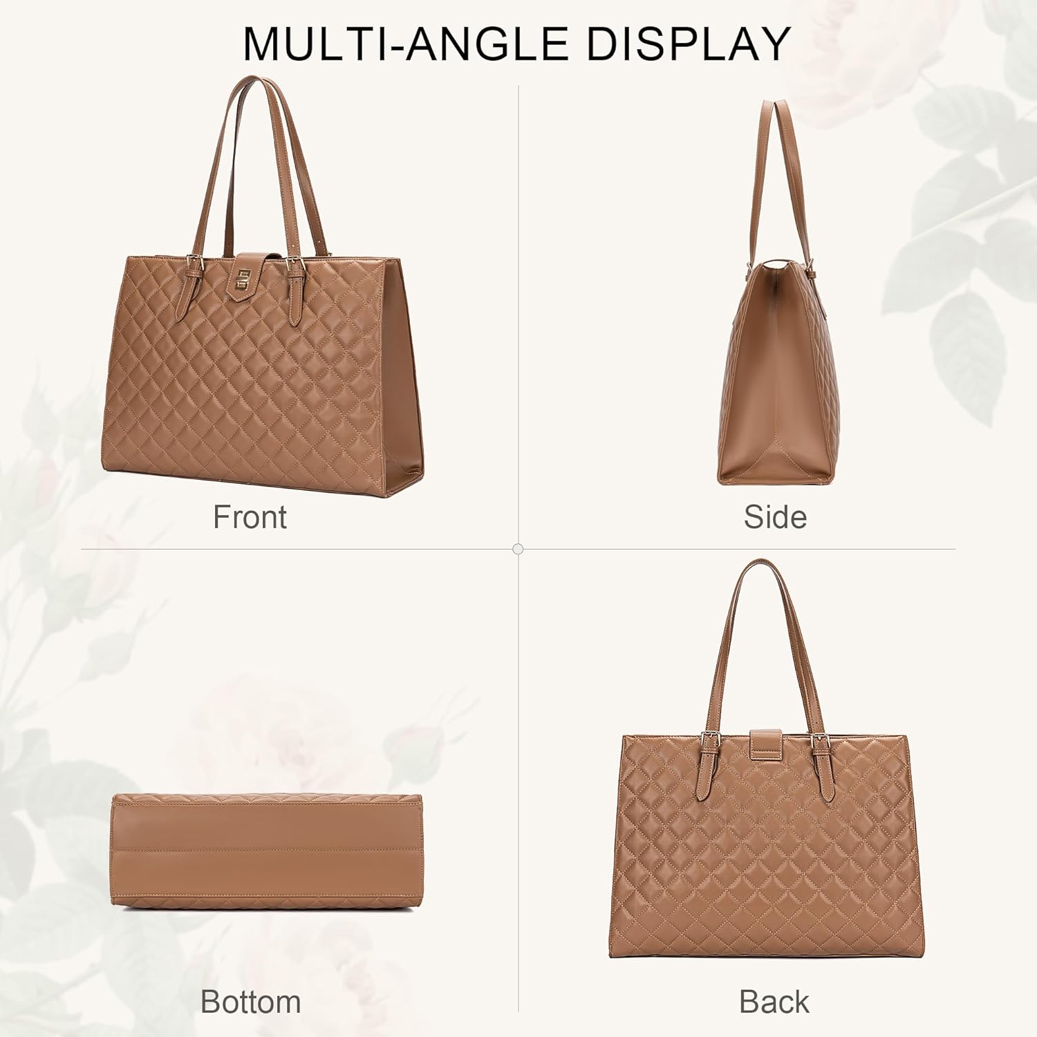 Quilted Laptop Tote Bag for Women with Laptop Compartment & Pockets, Fits 13-14" Laptop, Nurse Teacher Bag for Office