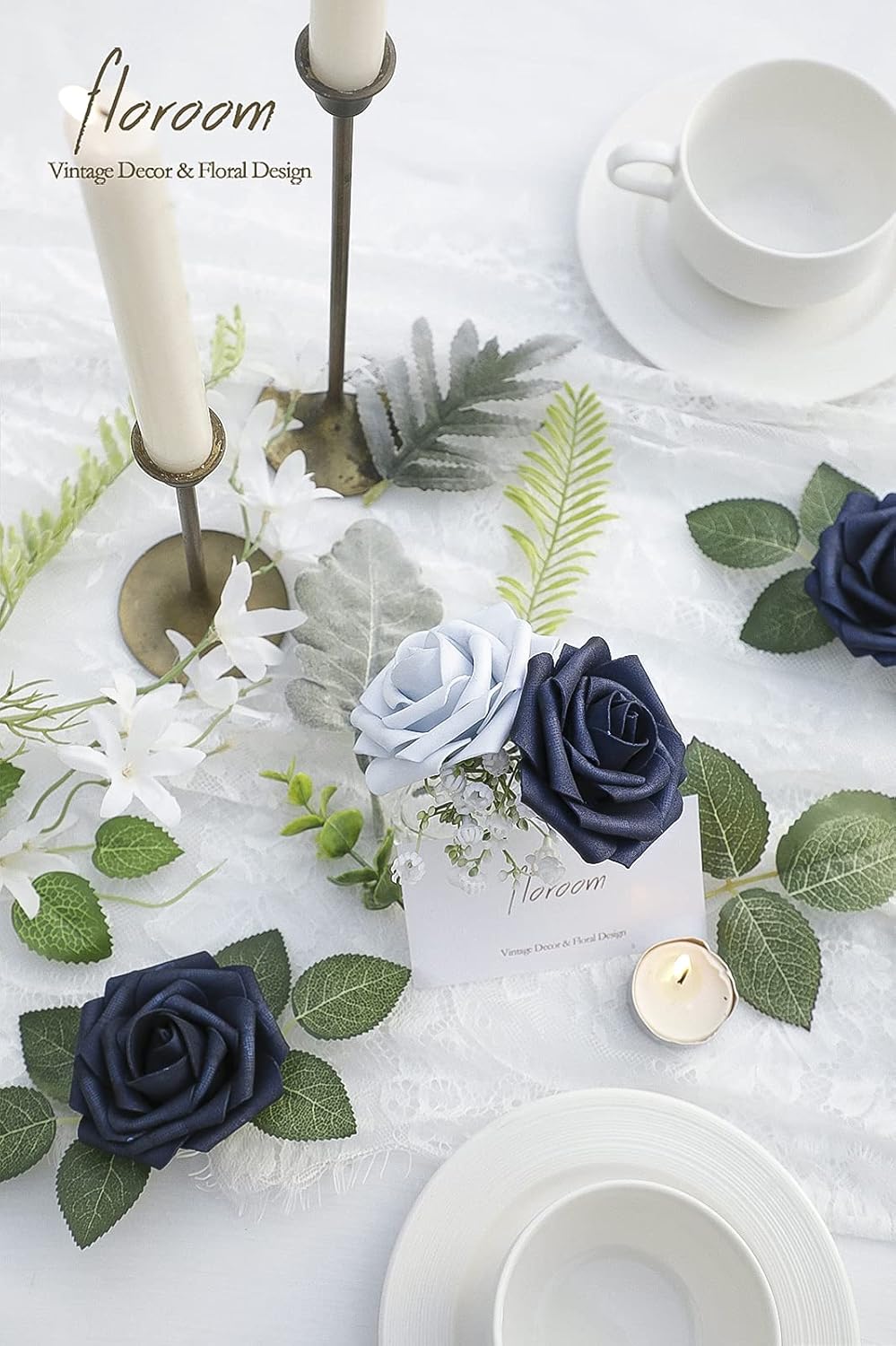 Floroom Artificial Flowers 25pcs Real Looking Navy Blue Foam Fake Roses with Stems for DIY Wedding Bouquets Bridal Shower Centerpieces Party Tables Home Decorations - Image 3