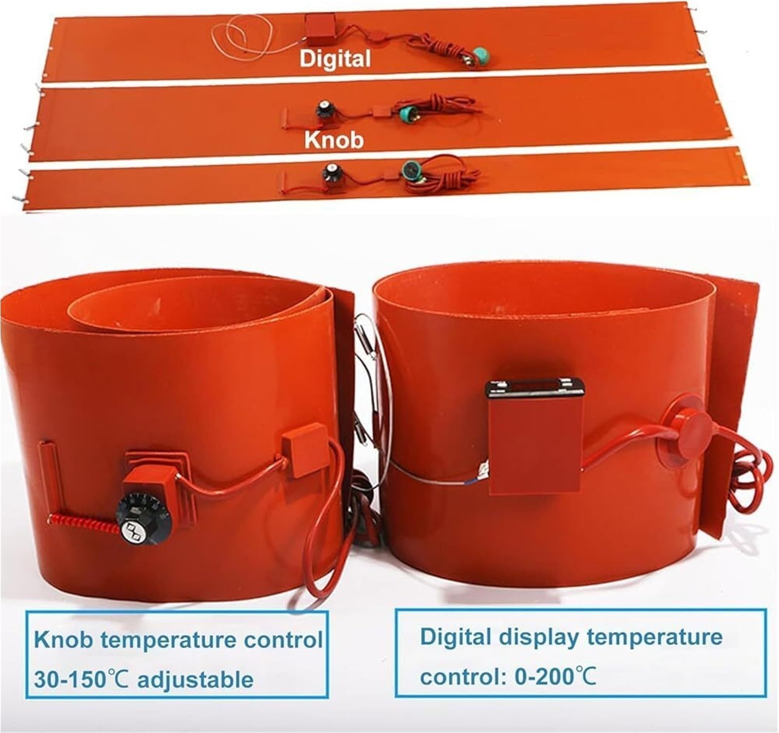 Fassheizband, 55 Gallon Silikon Elektrische Heizmatte mit Thermostat, Flexible Fassaufheizung Losung fur Ol Honig und Biodiesel(Knob,150L 1520x250 2000W)