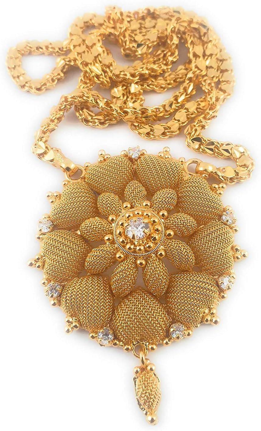 AFJ GOLD Micro Gold Plated & Copper American Diamond Traditional Designer Fashion Jewellery Dollar Chain for Women (Design 11, 24, LDE/DC-203) (Gold)