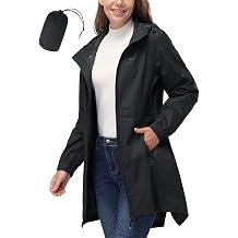 Women's Waterproof Long Rain Coats Packable Rain Jacket with Hood Trench Coats Windbreaker