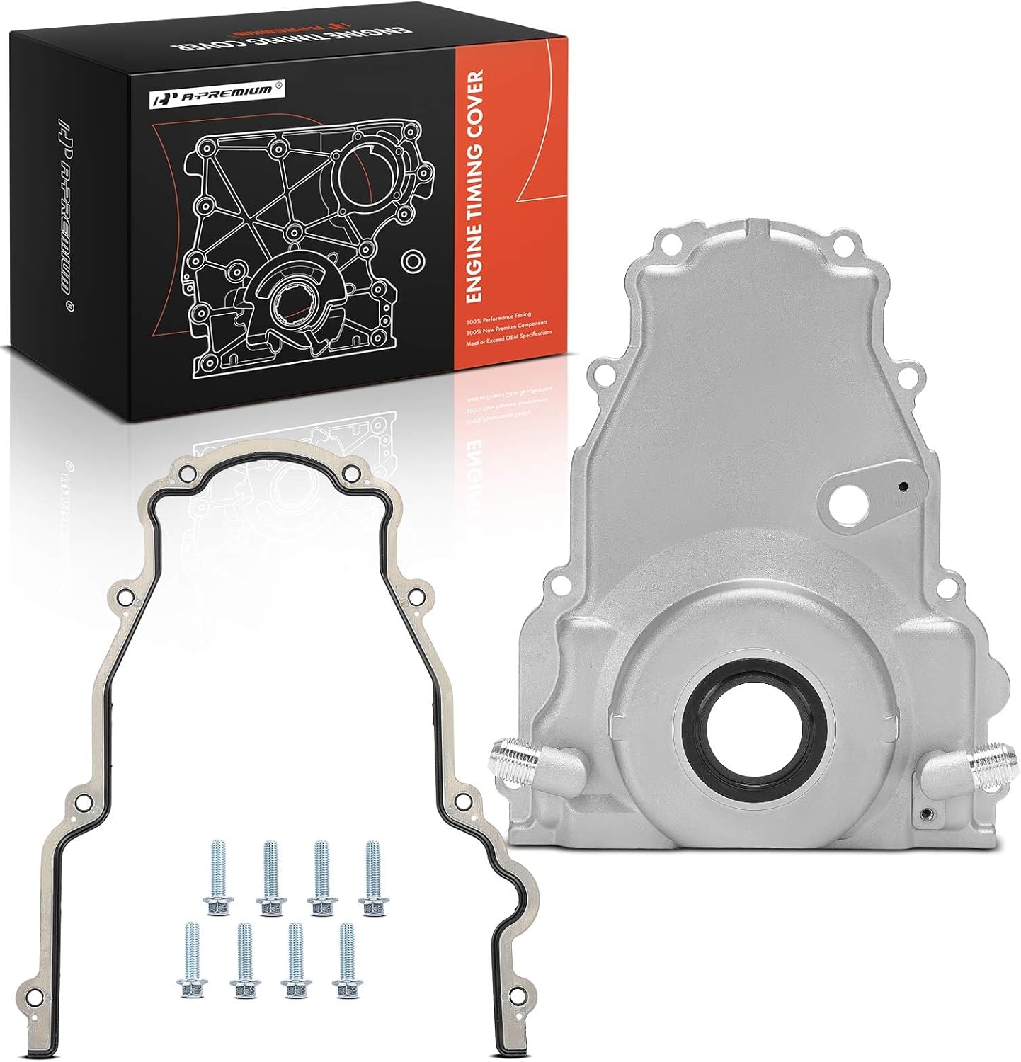 A-Premium Engine Timing Cover Replacement for GM LS Gen 4, Satin Aluminum, with 10AN Turbo Oil Drain Fitting, with Gasket, with Bolts