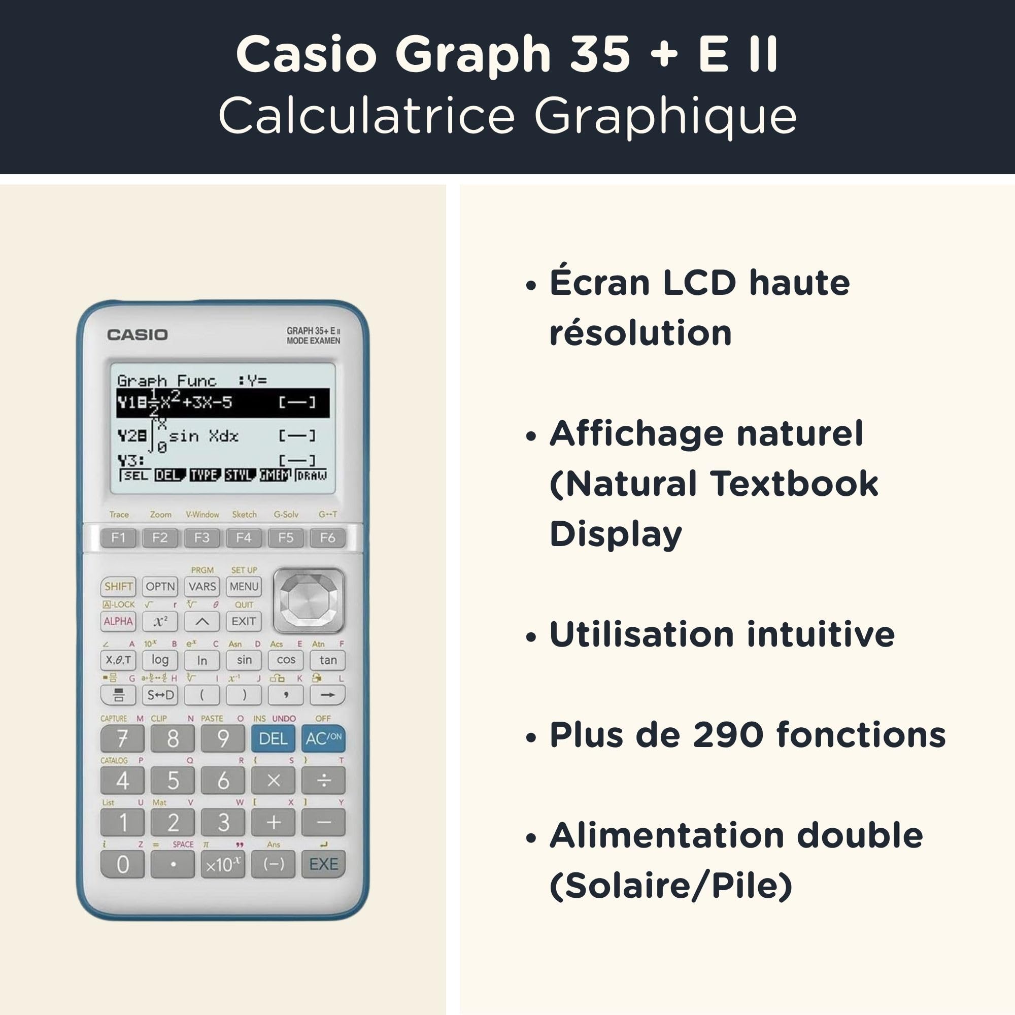 Casio Graph 35+E II Calculatrice Graphique avec Housse de Protection Noire