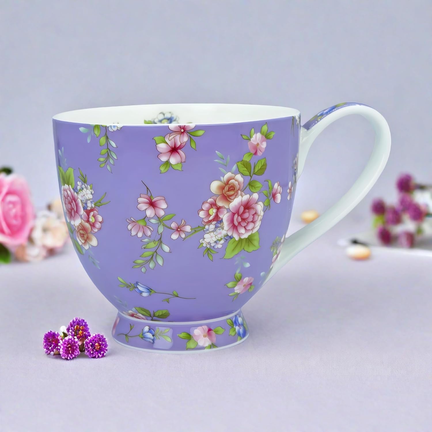 16oz Bone China Floral Mug Bone China Coffee Mugs Bone Teacup Christmas Mugs Birthday Gifts for Women Mom Friends Coworker - Image 3