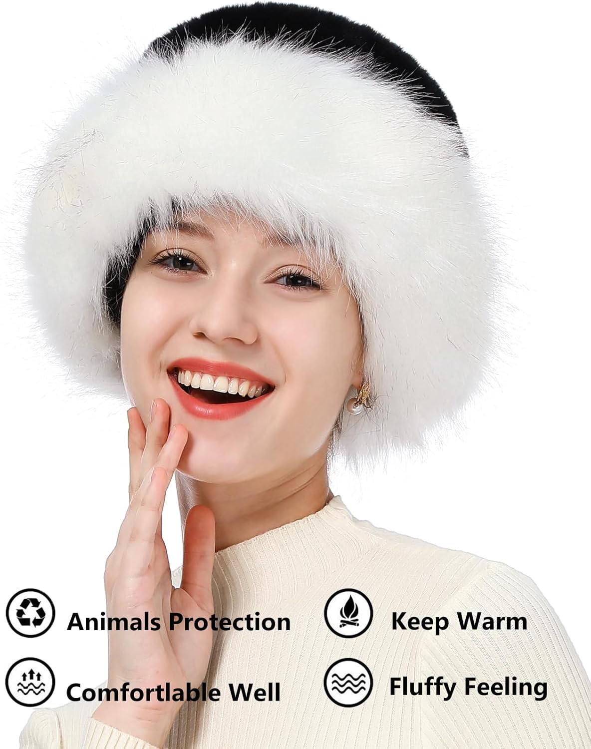 sy soul young Women's Leopard Faux Fur Hats Fluffy Bucket Hat Russian Style for Winter