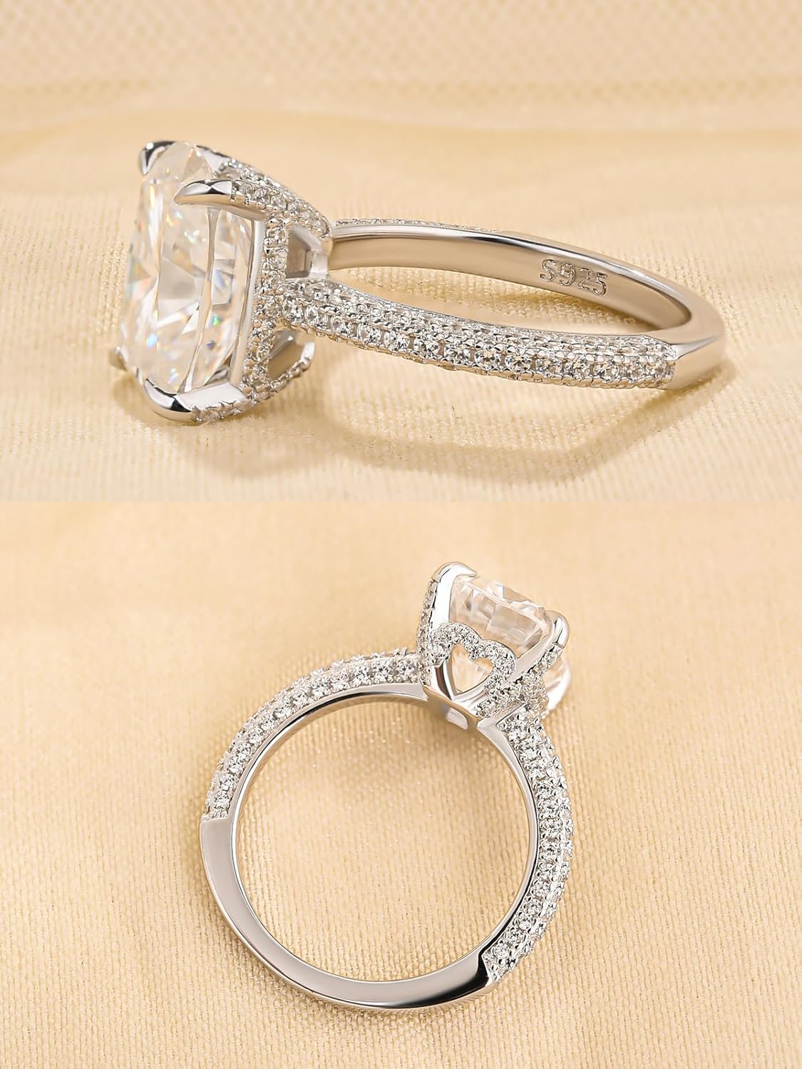 4.0CT Cushion Cut Moissanite Engagement Ring for Women, Lab-Created D Color VVS1 Clarity, S925 Silver Bridal Wedding Promise Ring - Image 6