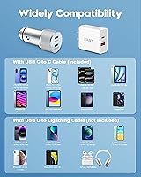 Vista 4 de Cargador de coche para iPhone 17/17 Pro Max/17e de carga rápida, cargador de coche USB C de 40 W + bloque de cargador USB C de 20 W + cable de 2 x 6