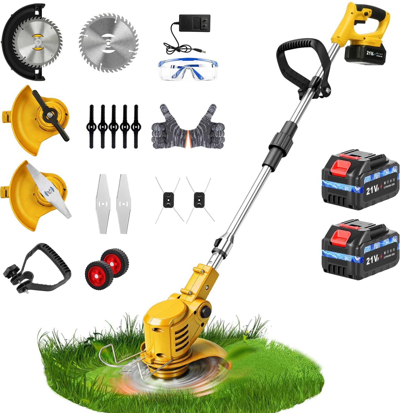 View 1 of 20000RPM Cordless Weed Eater with Wheel, 4 in1 String Trimmer,3 Type Blades for Garden