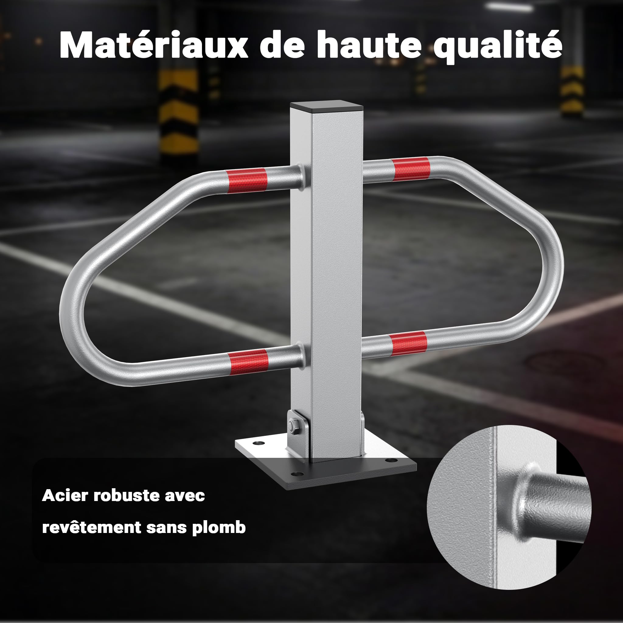 Wiltec Borne de parking rabattable – 700 x 180 x 480 mm – Couleur signalisation – en Acier – avec 3 Clés – Poteau de stationnement, Borne de sécurité