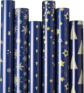 OTMVicor Roll Package Christmas Gift Wrapping Paper, Recyclable 10 Roll Navy Blue and Gold Design Wrapping Paper for Xmas Gift Wrapping Party Decoration