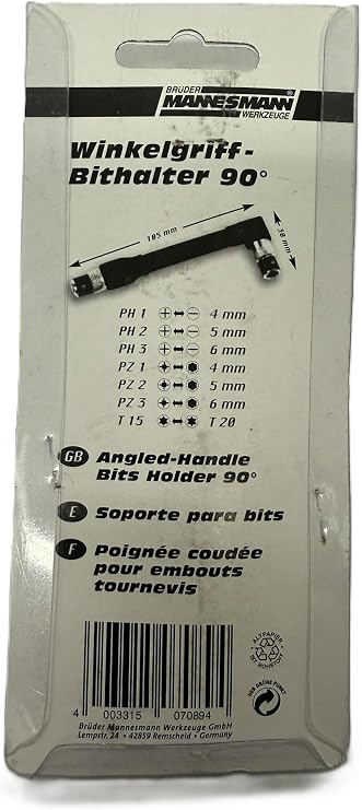 Mannesmann Angle Bit Holder Handle 90 Degrees with 7 M 287, Bits