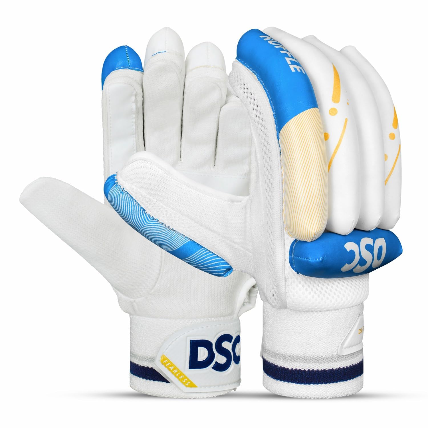 DSC Condor Ruffle Leather Cricket Batting Gloves, Youth Right (White Black)