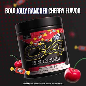 مسحوق Cellucor C4 Ultimate Pre Workout - مكمل طاقة خالٍ من السكر قبل التمرين للرجال والنساء - 300 مجم كافيين + شايكرين + دينامين + كرياتين - كرز جولي رانشر، 20 وجبة