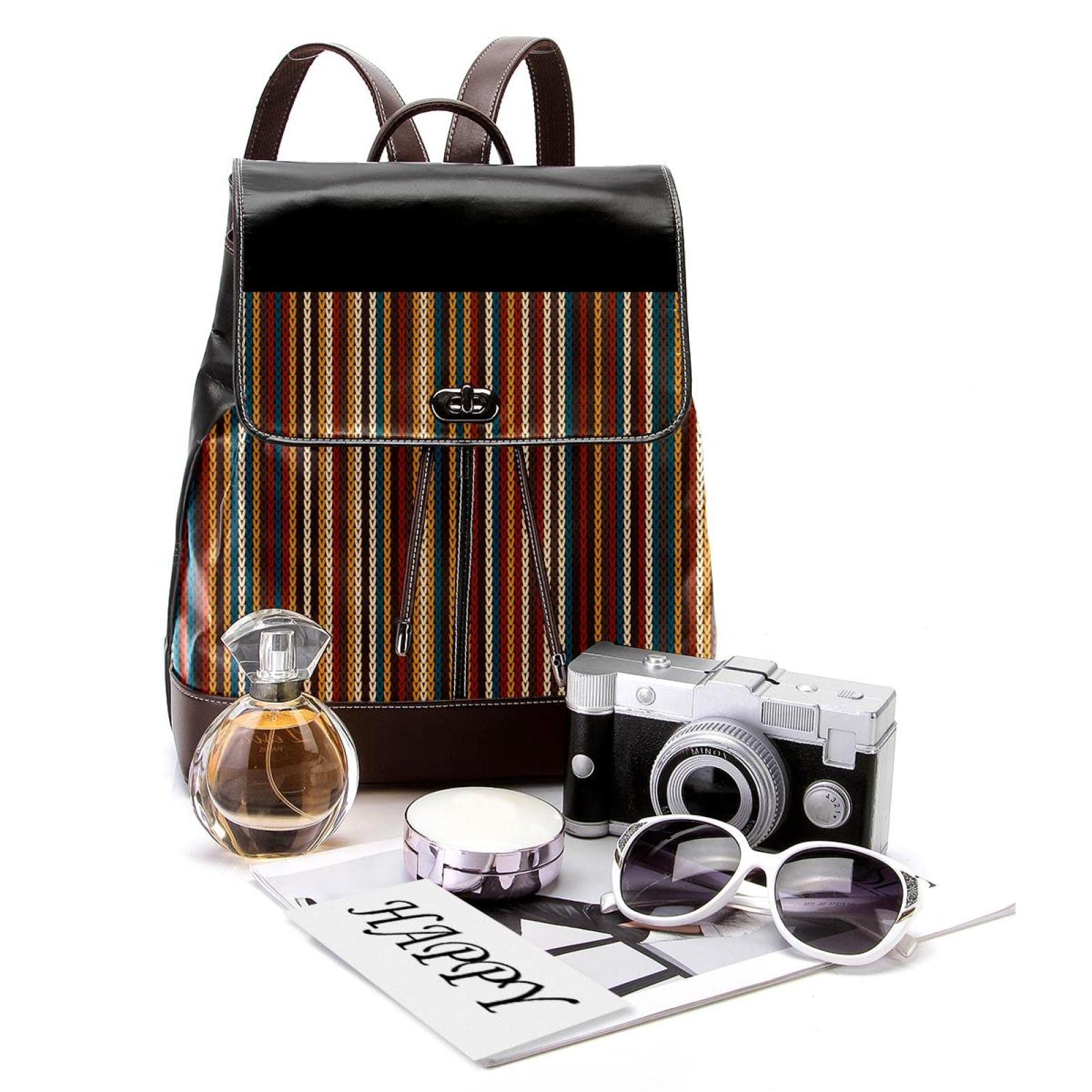 Retro paski boho mini sztuczna skóra plecak torebka, damski plecak torebka torba szkolna, Wielokolorowy 01