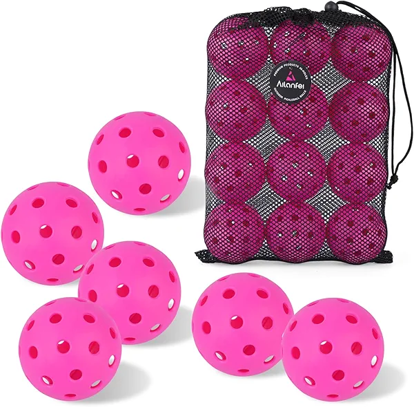 Pink Pickleball Balls 12 Pack- 40 Holes Outdoor Pickleball with Bag, Perfectly Balanced, High Bounce, Crack-Resistance,USAPA Standard